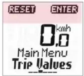 RESET ENTER 0.km/h 0.0 Main Menu Trip Values