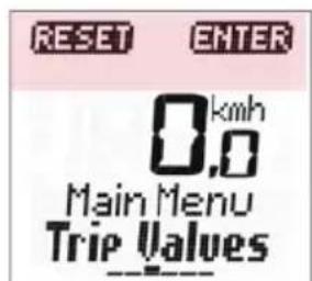 RESET ENTER 0.km/h 0.0 Main Menu Trip Values