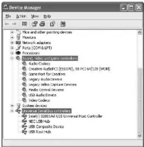 Device Manager File Action View Help Mice and other pointing devices Monitors Network adapters Ports (COM & LPT) Processors Sound Video and game controllers Audio Codes Creative AudioPCI (ES1370), SB PCI 64/128 (WOM) Game Port for Creative Legacy Audio Drivers Legacy Video Capture Devices Media Control Devices USB Audio Device Video Codes System devices Universal Serial Bus controllers Inbit(r) GB001AA USB Universal Host Controller NEC USB Hub USB Composite Device USB Root Hub