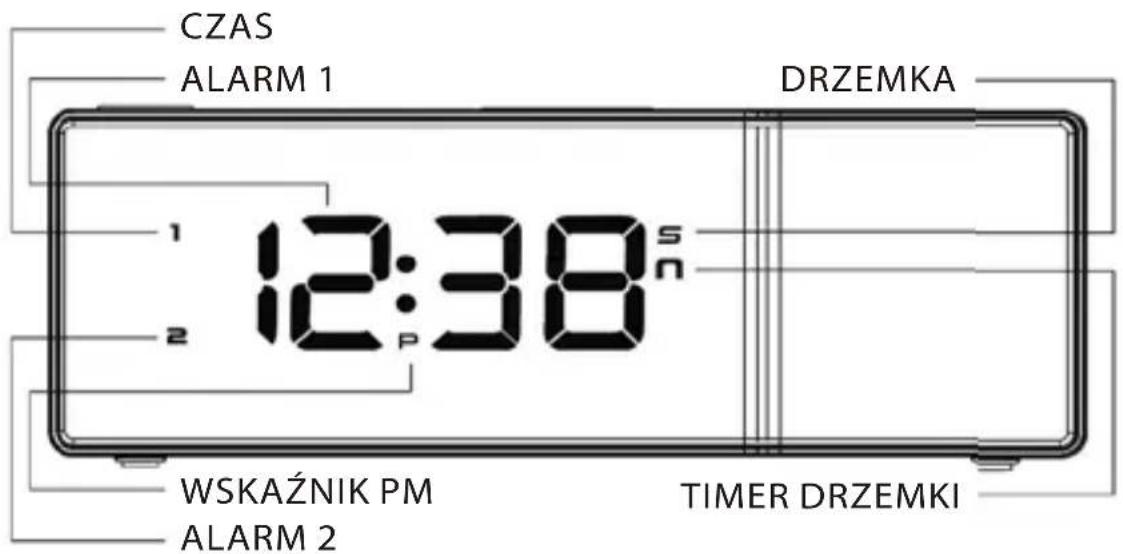 CZAS ALARM 1 DRZEMKA 1 12:38"05" 2 WSKAŹNIK PM ALARM 2 TIMER DRZEMKI