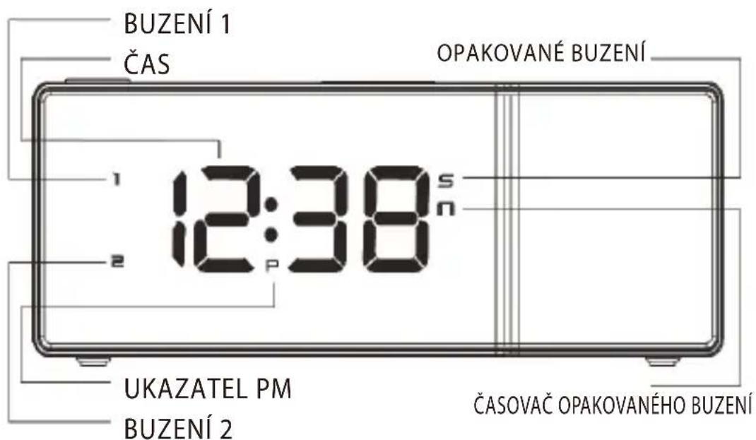 BUZENÍ 1 ČAS OPAKOVANÉ BUZENÍ 12:38s UKAZATEL PM BUZENÍ 2 ČASOVAČ OPAKOVANÉHO BUZENÍ