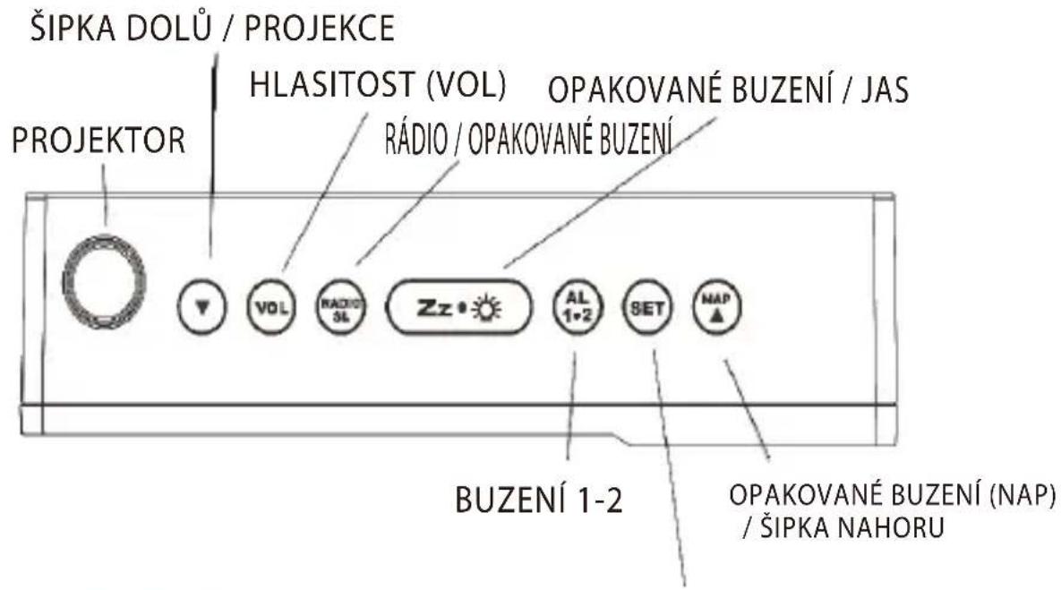 ŠIPKA DOLŮ / PROJEKCE PROJEKTOR HLASITOST (VOL) OPAKOVANÉ BUZENÍ / JAS RÁDIO / OPAKOVANÉ BUZENÍ BUZENÍ 1-2 OPAKOVANÉ BUZENÍ (NAP) / ŠIPKA NAHORU