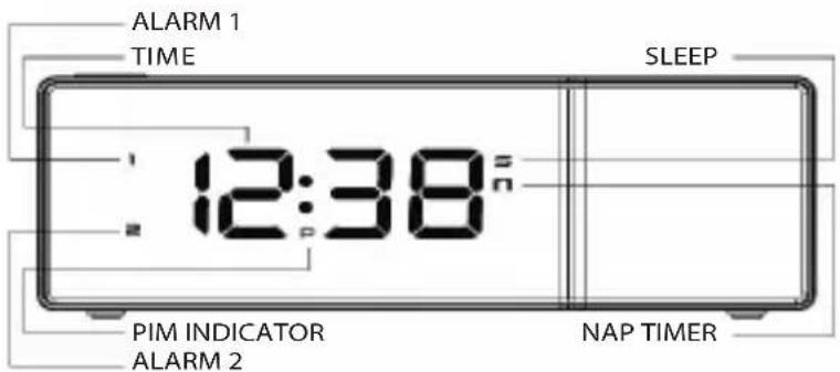 ALARM 1 TIME SLEEP 12:38 PIM INDICATOR ALARM 2 NAP TIMER