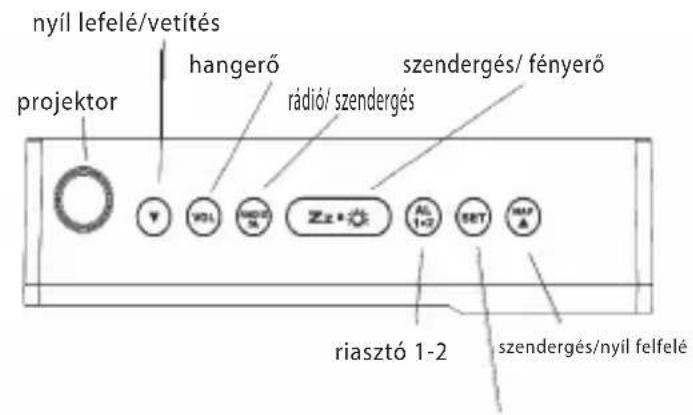 nyíl lefelé/vetítés projektor hangerő rádió/ szendergés szendergés/ fényerő Y WOL WOR Zn AL 1+2 SET MAP riasztó 1-2 szendergés/nyíl felfelé