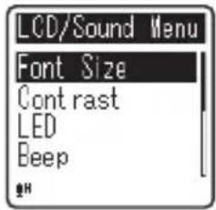 LCD/Sound Menu Font Size Contrast LED Beep