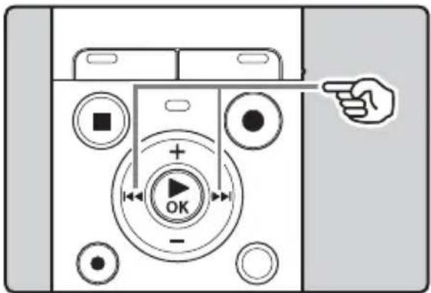 Diagram of a device control panel with labeled buttons and directional indicator, showing OK/OK/OK states