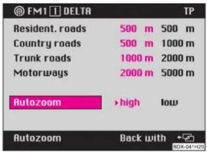 FM1 DELTA TP Resident. roads 500 m 500 m Country roads 500 m 1000 m Trunk roads 1000 m 2000 m Motorways 2000 m 5000 m Autozoom >high low Autozoom Back with HDX-04*H20