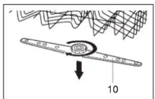 Diagram showing a mechanical or electrical component with a rotating arrow and label '10' indicating direction or measurement.