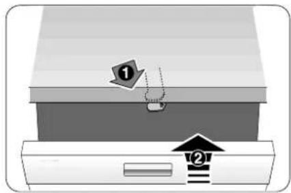 Diagram showing two labeled components (① and ②) with arrows indicating movement or flow, likely illustrating a process or system.