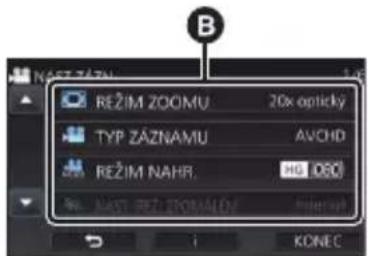 B NAST ZÁZN REZIM ZOOMU 20x opticky TYP ZÁZNAMU AVCHD REZIM NAHR. HG 1000 NAST RED ZOMÁLÍN KONEC