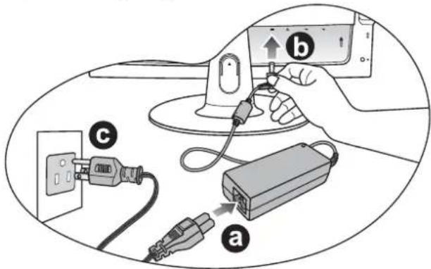 Diagram showing installation of an air conditioner unit with labeled components including power outlet, plug-in socket, and battery pack.