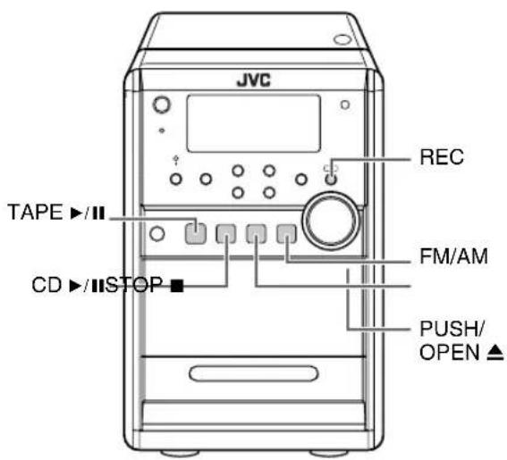 JVC REC TAPE ▶/II FM/AM CD ▶/II STOP PUSH/ OPEN ▲