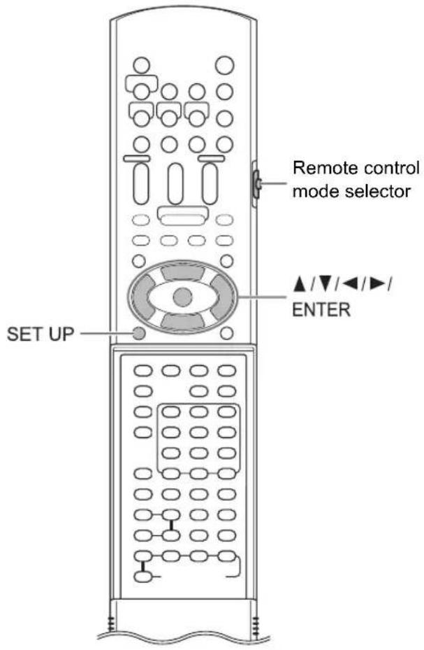 Remote control mode selector ▲/▼/◄/►/ ENTER SET UP