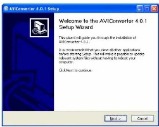 AVIConverter 4.0.1 Setup Welcome to the AVIConverter 4.0.1 Setup Wizard This wizard will guide you through the installation of AVIConverter 4.0.1. It is recommended that you close all other applications before starting Setup. This will make it possible to update relevant system files without having to reboot your computer. Click Next to continue. Next > Cancel