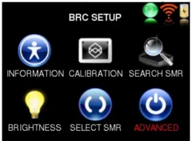 BRC SETUP INFORMATION CALIBRATION SEARCH SMR BRIGHTNESS SELECT SMR ADVANCED