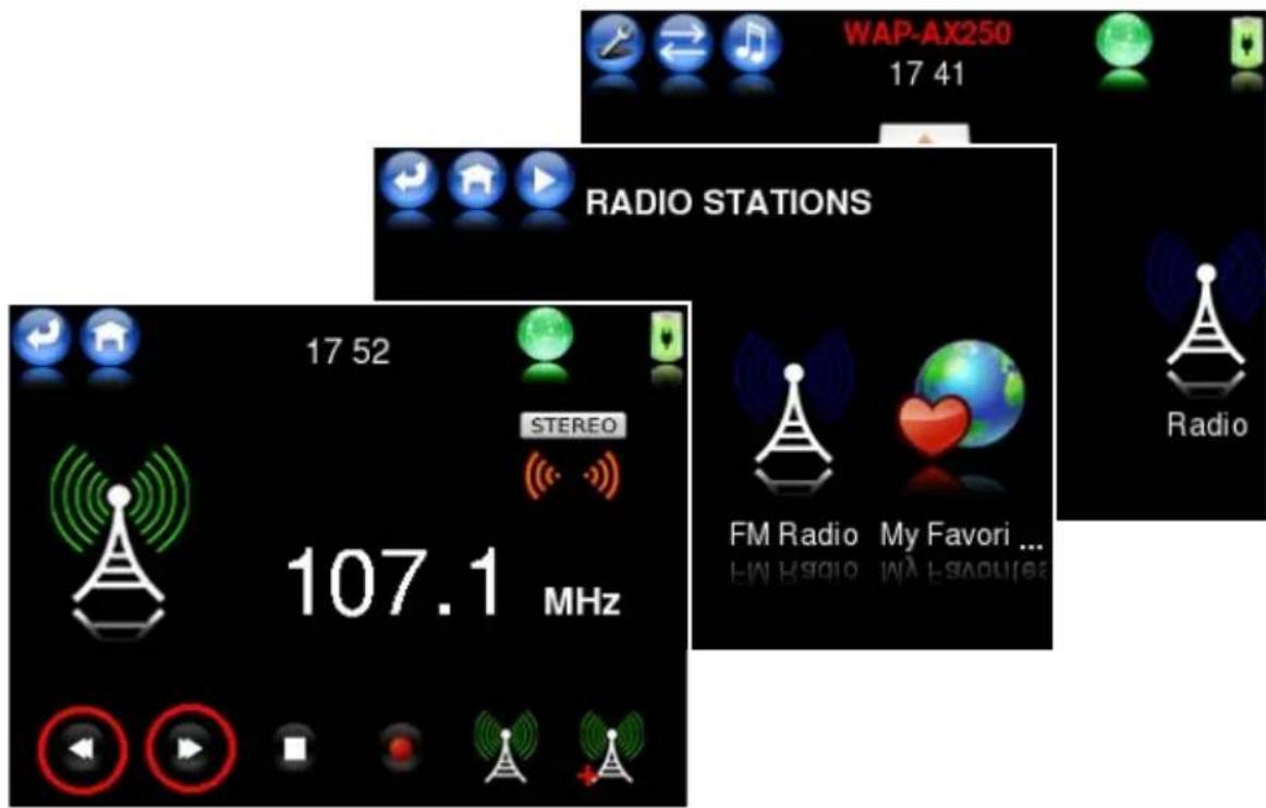 WAP-AX250 17 41 RADIO STATIONS 17 52 STEREO 107.1 MHz FM Radio My Favori ... EW Radio WA Esaourea Radio