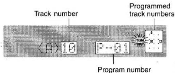 Track number Programmed track numbers (P)10 P-01 PRM 2 10 12 Program number