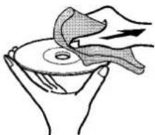 Illustration of a hand holding a disc with a cloth, showing motion lines (no text or symbols)