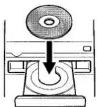 Diagram of a CD/DVD device with a downward arrow indicating compression or disassembly (no text or symbols present)