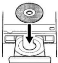 Diagram of a CD/DVD device pressing down on a base with concentric circles (no text or symbols)