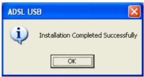 ADSL USB Installation Completed Successfully OK
