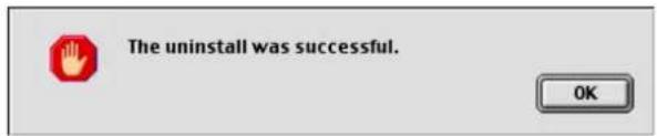 The uninstall was successful. OK