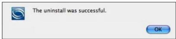 The uninstall was successful. OK