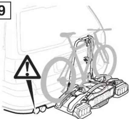 Diagram showing a bicycle tricycle with warning sign and warning triangle, likely used in safety or safety instructions.