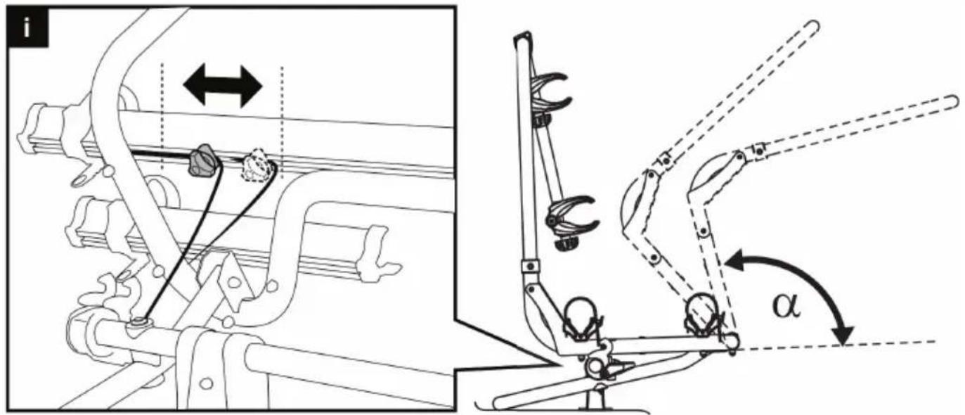 Technical diagram showing mechanical assembly with labeled components and directional arrows, including α and directional arrows.