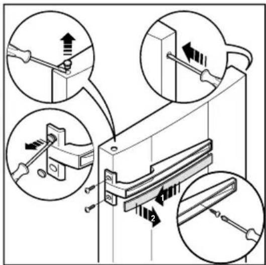 Technical diagram showing mechanical assembly with numbered instructions for lifting or adjusting parts