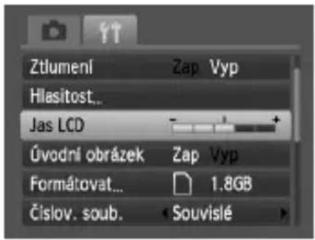 Ztlumení Zap Vyp Hlasitost... Jas LCD Úvodní obrázek Zap Vyp Formátovat... 1.8GB Číslov. soub.
