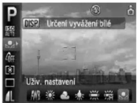 DISP. Určení vyvážení bílé Uživ. nastavení