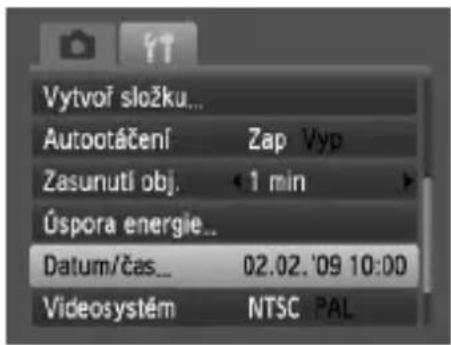 Vytvoř složku... Autootáčení Zap Vyp Zasunuti obj. 1 min Úspora energie... Datum/čas... 02.02. '09 10:00 Videosystém NTSC PAL