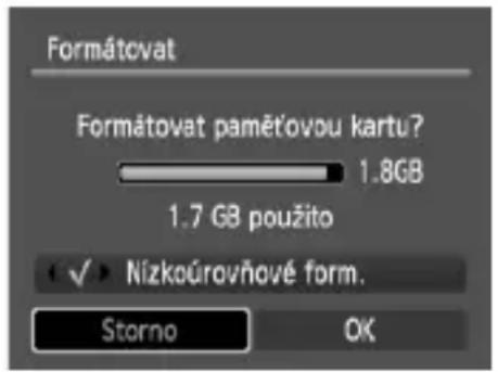 Formátovat Formátovat paměčovou kartu? 1.8GB 1.7 GB použito ✓ Nízkourovňové form. Storno OK