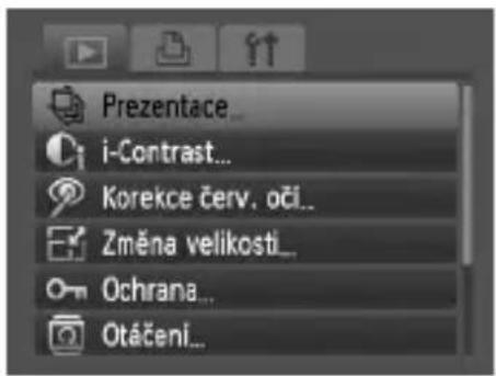 Prezentace... i-Contrast... Korekce červ, oči... Změna velikosti... Ochrana... Otáčení...