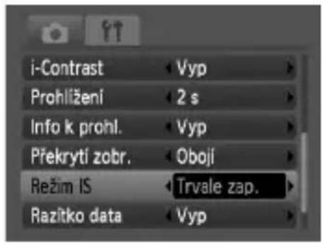 i-Contrast Prohližení Info k prohl. Překrytí zobr. Režim IS Razitko data Vyp 2 s Vyp Obojí Trvale zap. Vyp