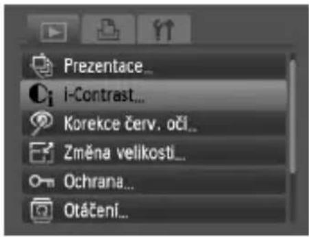 Prezentace... i-Contrast... Korekce červ. očí... Změna velikosti... Ochrana... Otáčení...