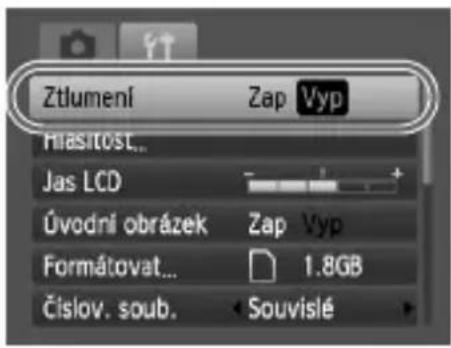 Ztlumení Zap Vyp Hlasitost... Jas LCD Úvodní obrázek Zap Vyp Formátovat... 1.8GB Číslov. soub.