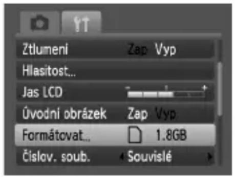 Ztlumeni Zap Vyp Hlasitost... Jas LCD Úvodní obrázek Zap Vyp Formátovat... 1.8GB Číslov. soub. 4 Souvislé