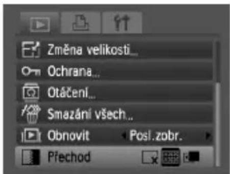 Změna velikosti... Ochrana... Otáčení... Smazání všech... Obnovit Posl.zobr. Přechod