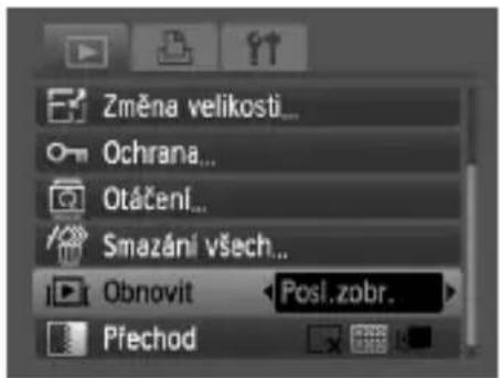 Změna velikosti... Ochrana... Otáčení... Smazání všech... Obnovit Posl.zobr.. Přechod
