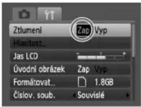 Ztlumeni Hlasitost... Jas LCD Úvodní obrázek Formátovat... Číslov. soub. Zap Vyp 1.8GB Souvislé