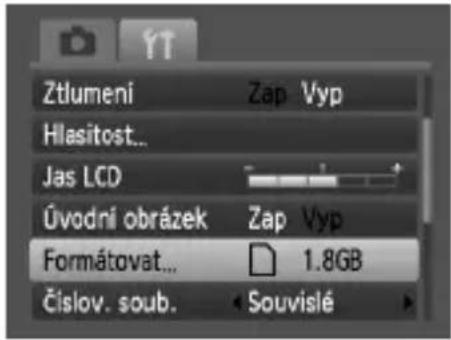 Ztlumení Zap Vyp Hlasitost... Jas LCD Úvodní obrázek Zap Vyp Formátovat... 1.8GB Číslov. soub. Souvislé
