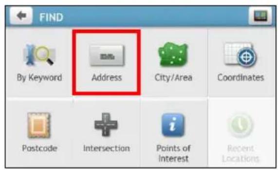 FIND By Keyword Address City/Area Coordinates Postcode Intersection Points of Interest Recent Locations