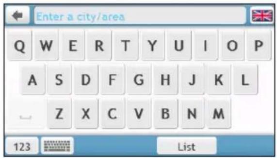 Enter a city/area Q W E R T Y U I O P A S D F G H J K L Z X C V B N M 123 List