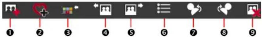 Screenshot of a software toolbar with nine labeled icons representing UI elements like photo, edit, and image processing functions.