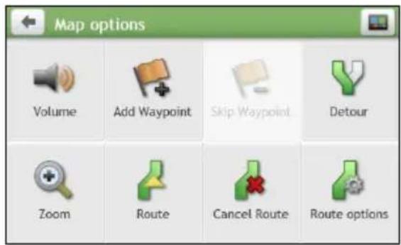 Map options Volume Add Waypoint Skip Waypoint Detour Zoom Route Cancel Route Route options