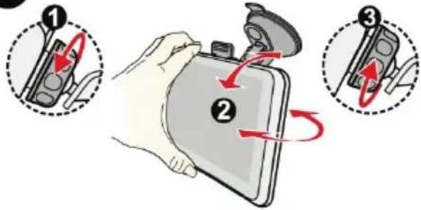 Diagram illustrating three-step device manipulation process with labeled steps and red arrows indicating rotation
