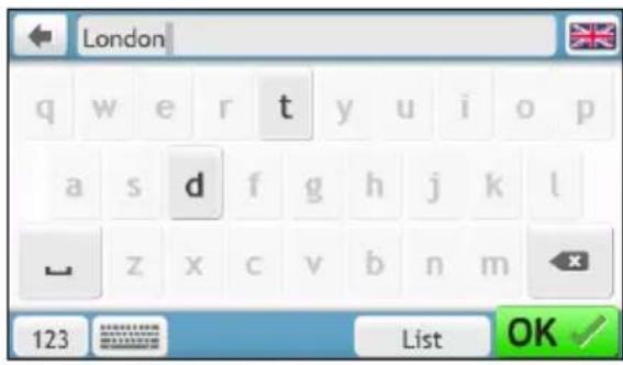 London q w e r t y u i o p a s d f g h j k l z x c v b n m 123 List OK