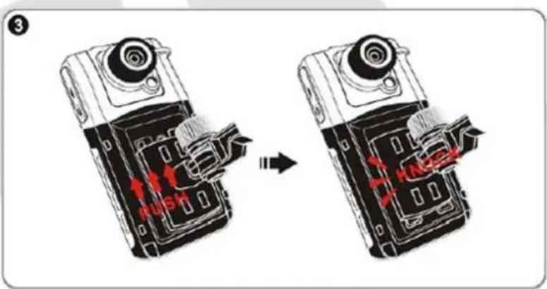 Diagram showing device internal structure before and after assembly, with red arrows indicating motion or movement.